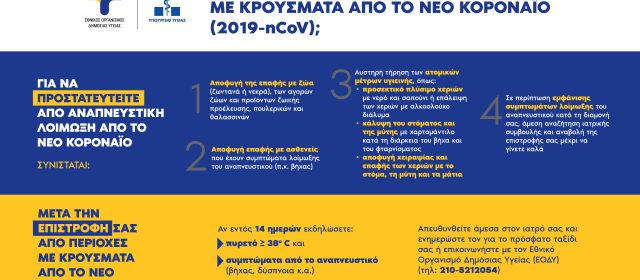 Οδηγίες προστασίας από αναπνευστική λοίμωξη από το νέο κορωναϊό (συνεχής ενημέρωση)